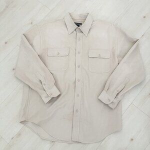 Montage Collection Cream Faux Suede Men's Button-Down Shirt Size Large